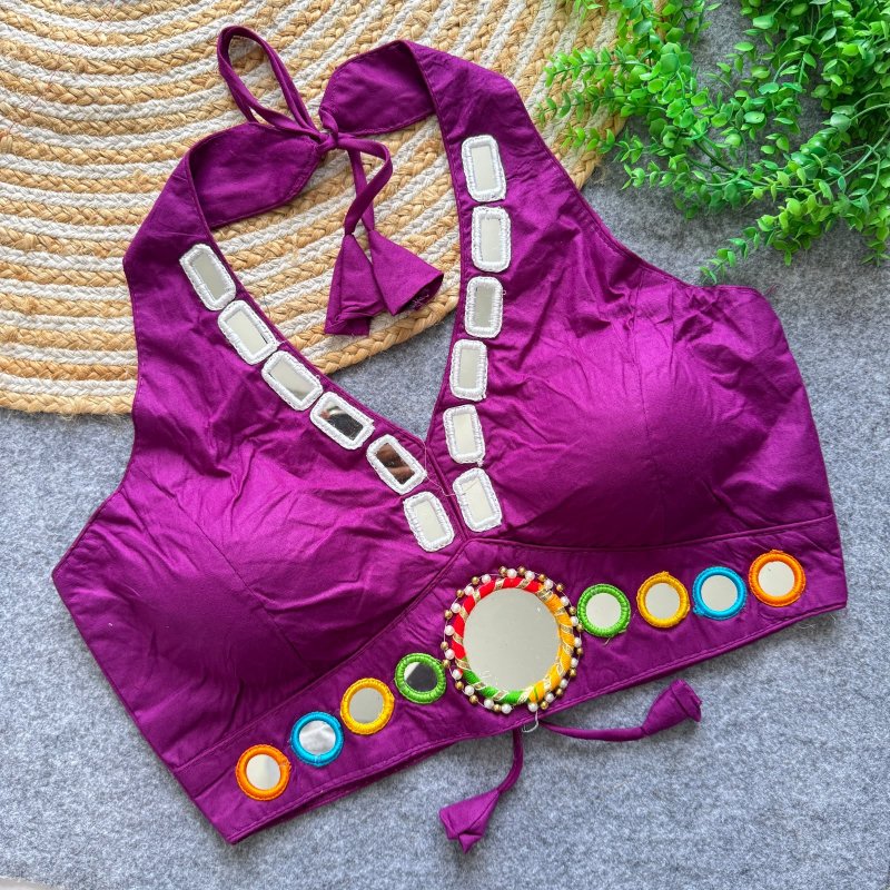 Tew Pure Cotton Real Mirror Work Navratri Blouses
